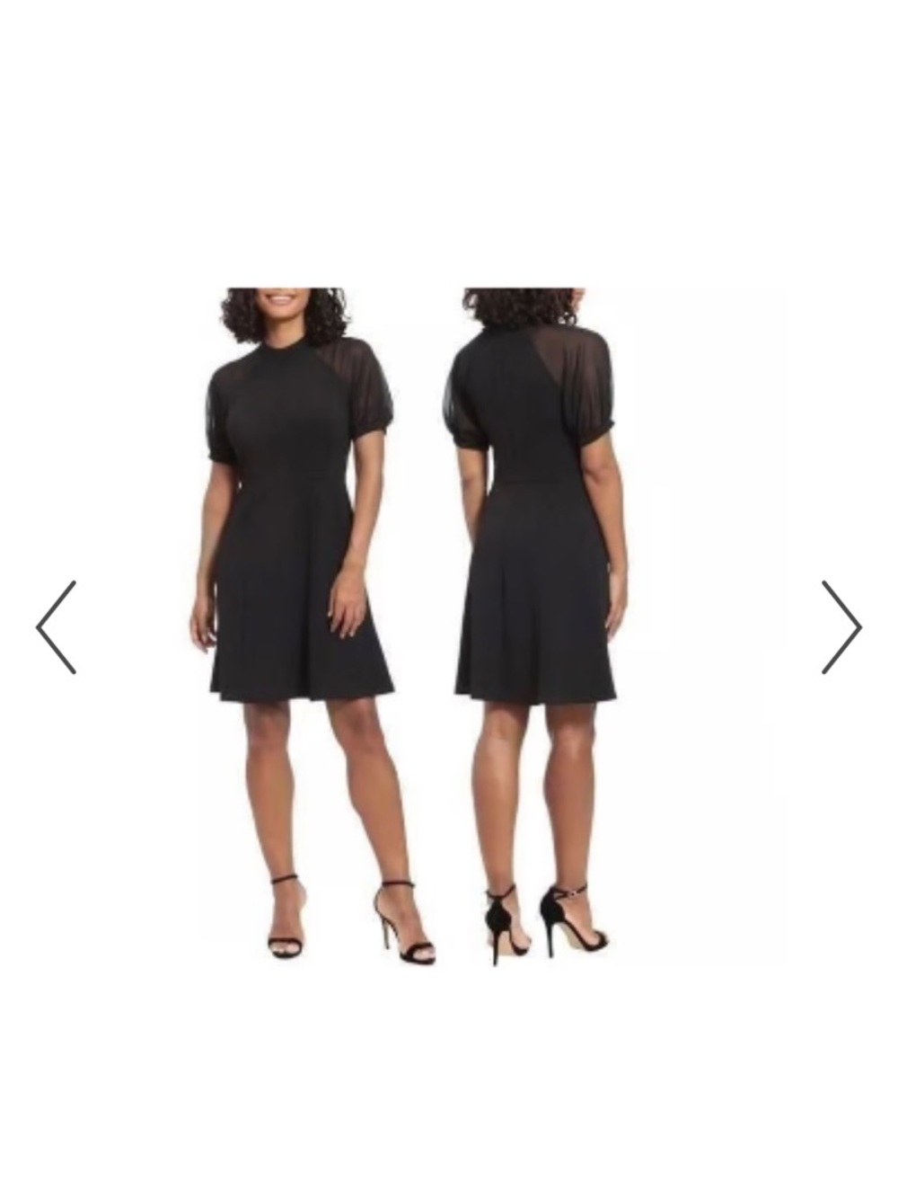 London Times Black Mini Dress with Sheer Puff Sleeves